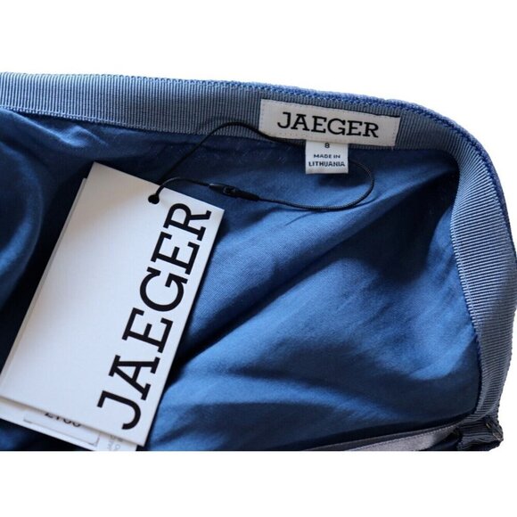 Jaeger Women's US4 UK8 Chambray Blue Pure Linen Midi Skater Skirt Side-Zip NWT - Picture 6 of 10